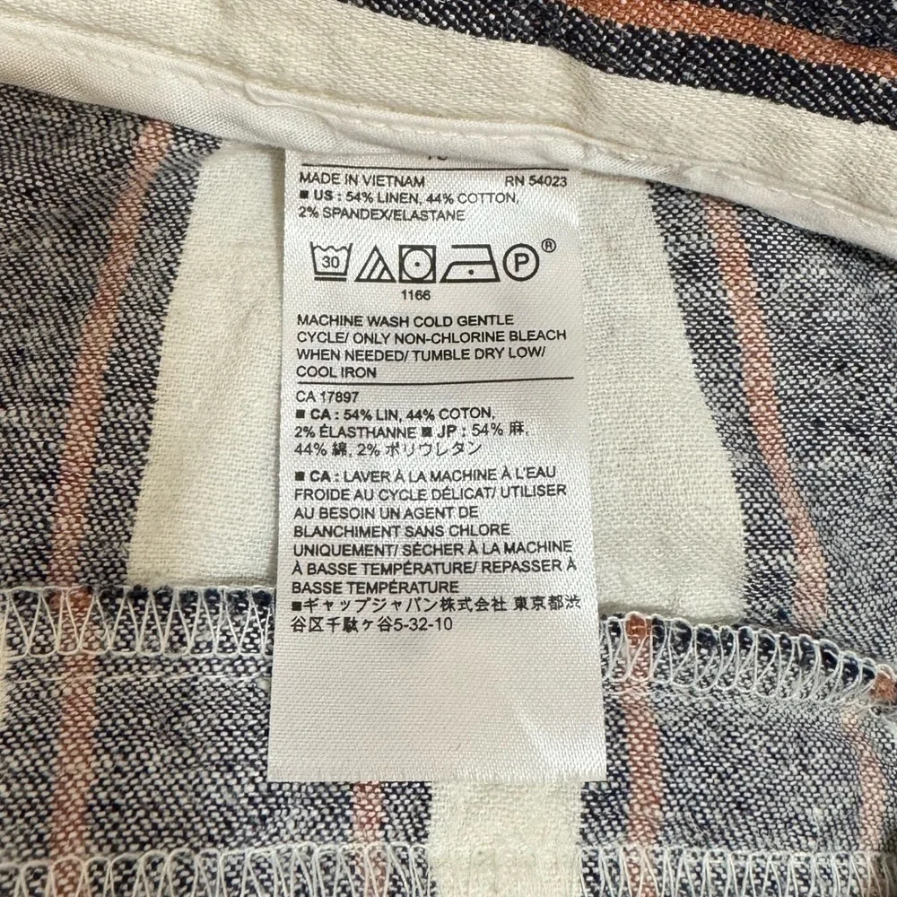 Women’s Banana Republic blue/cream stripe Blake crop linen blend pants 10